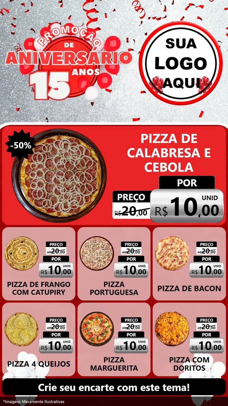 Modelo de Rede Social para Stories com o tema Promoção de Aniversário - 15 Anos para Pizzaria