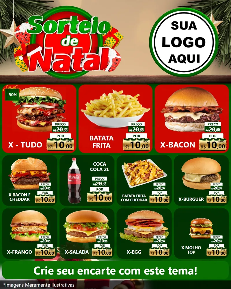 Modelo de Rede Social para Feed Instagram com o tema Sorteio de Natal para Hamburgueria