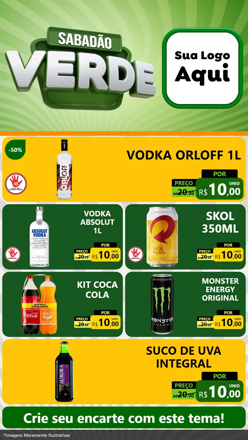 Modelo de TV para TV Vertical com o tema Sabadão Verde para Distribuidora de bebidas