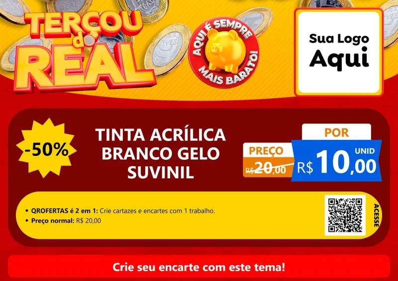 Modelo de Cartaz para Cartaz A4 Horizontal com o tema Terçou do Real para Tintas e Ferramentas