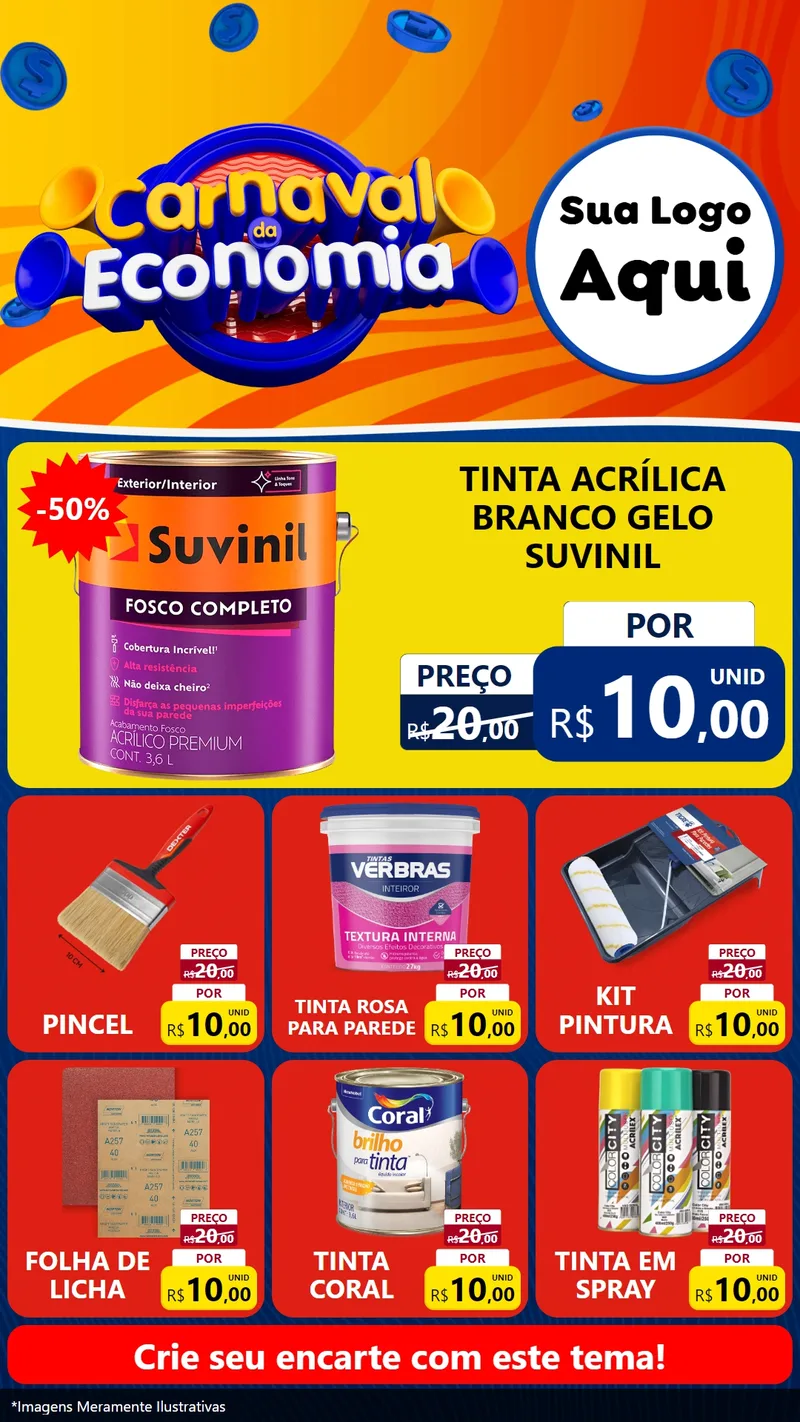 Modelo de Rede Social para Stories com o tema Carnaval da Economia para Tintas e Ferramentas
