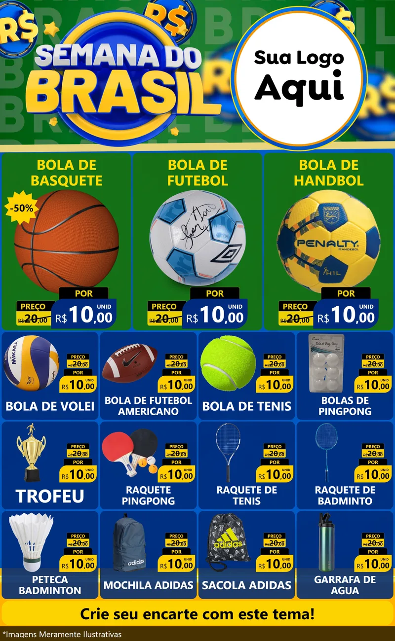 Modelo de Encarte para Encarte Grande com o tema Semana Do Brasil para Artigos Esportivos