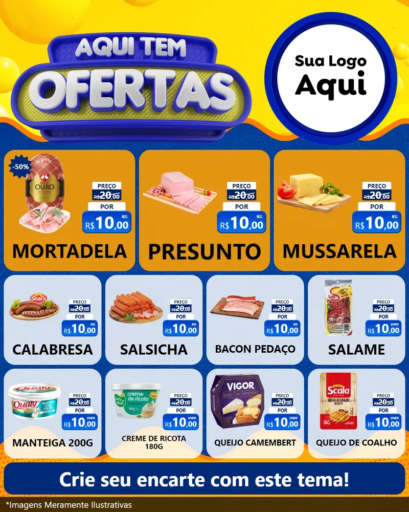 Modelo de Rede Social para Feed Instagram com o tema Aqui Tem Ofertas para Frios e Laticínios
