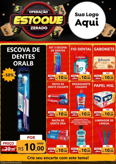 Modelo de Encarte para Encarte A4 Vertical com o tema Operação Estoque Zerado para Higiene Pessoal