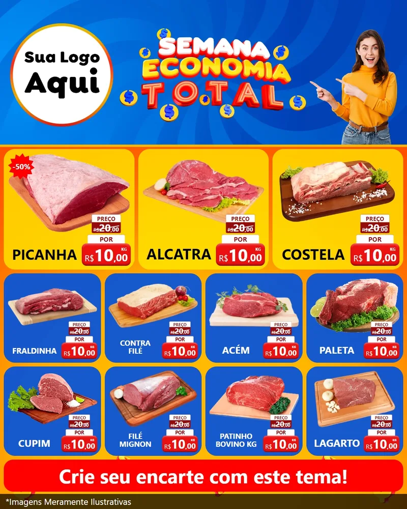 Modelo de Rede Social para Feed Instagram com o tema Semana Economia Total para Açougue