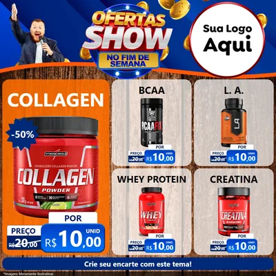 Modelo de Rede Social para Feed Facebook com o tema Ofertas Show No Fim De Semana para Suplementos alimentares