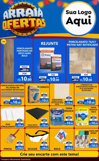 Modelo de Encarte para Encarte Grande com o tema Arraiá de Ofertas - Junina para Pisos e revestimentos