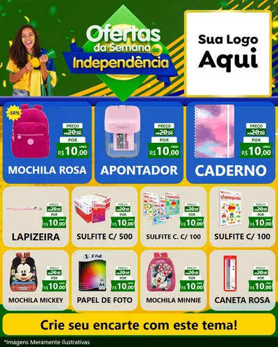 Modelo de Rede Social para Feed Instagram com o tema Ofertas da Semana da Independência para Papelaria