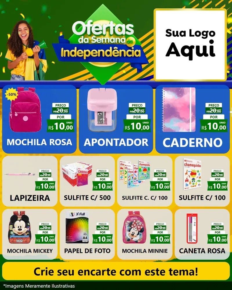 Modelo de Rede Social para Feed Instagram com o tema Ofertas da Semana da Independência para Papelaria