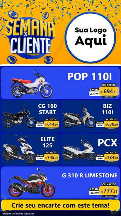 Modelo de TV para TV Vertical com o tema Semana do Cliente para Concessionaria de Motos