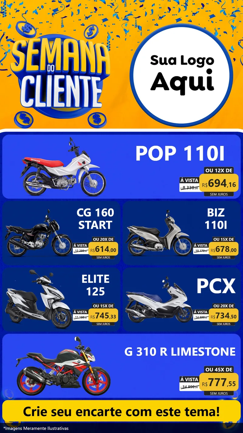 Modelo de TV para TV Vertical com o tema Semana do Cliente para Concessionaria de Motos