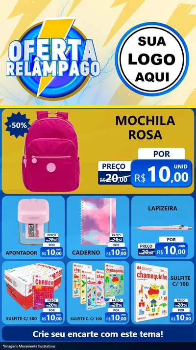 Modelo de Rede Social para Stories com o tema Oferta Relâmpago para Papelaria
