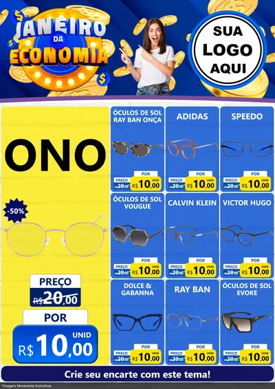 Modelo de Encarte para Encarte A4 Vertical com o tema Janeiro da Economia para Óticas