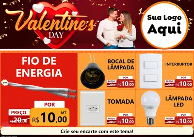 Modelo de Encarte para Encarte A4 Horizontal com o tema Valentine's Day para Materiais Elétricos