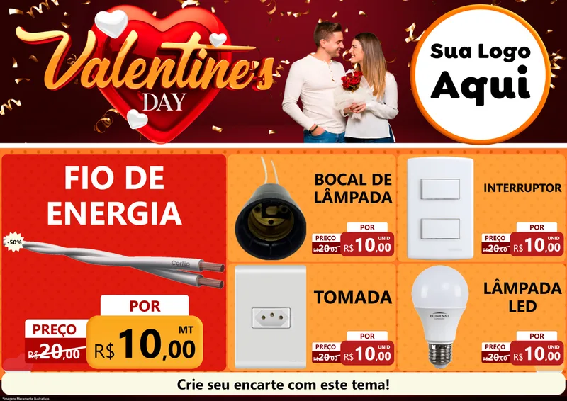 Modelo de Encarte para Encarte A4 Horizontal com o tema Valentine's Day para Materiais Elétricos