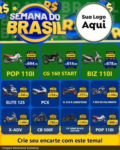 Modelo de Rede Social para Feed Instagram com o tema Semana Do Brasil para Concessionaria de Motos