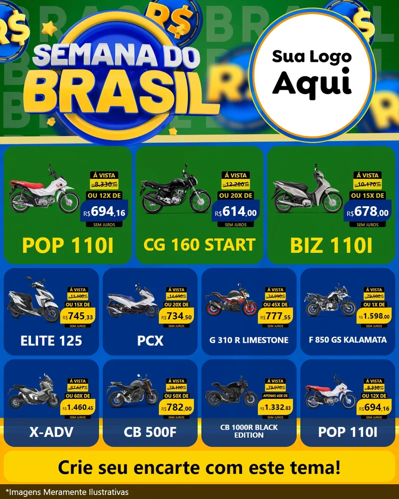 Modelo de Rede Social para Feed Instagram com o tema Semana Do Brasil para Concessionaria de Motos