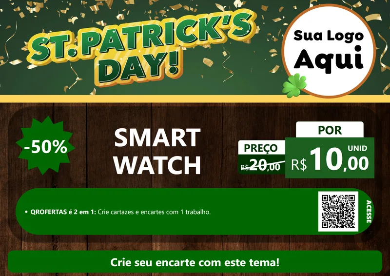 Modelo de Cartaz para Cartaz A4 Horizontal com o tema St Patriks Day para Informática