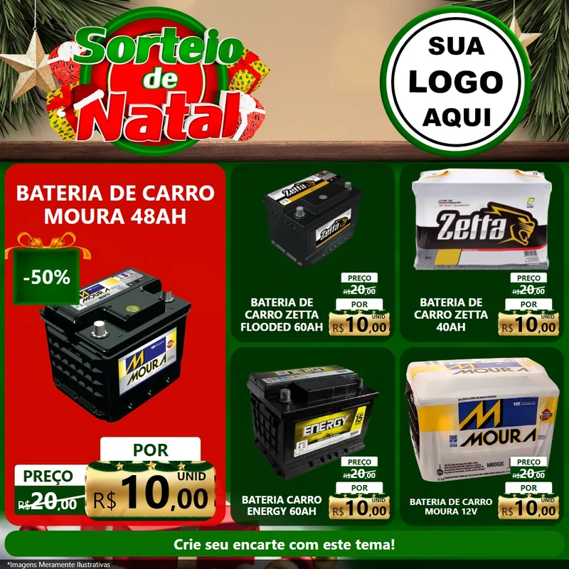 Modelo de Rede Social para Feed Facebook com o tema Sorteio de Natal para Baterias Elétricas