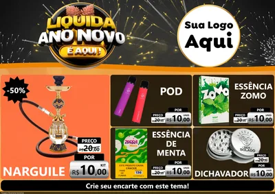 Modelo de Encarte para Encarte A4 Horizontal com o tema Liquida Ano Novo É Aqui! para Tabacaria