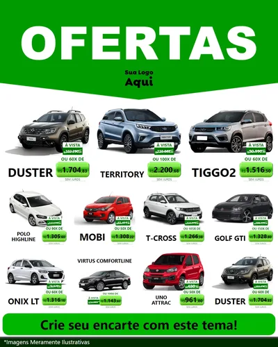 Modelo de Rede Social para Feed Instagram com o tema Ofertas Verde Cartaz para Concessionaria de Carros