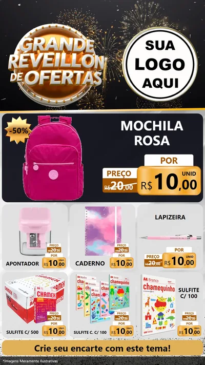 Modelo de Rede Social para Stories com o tema Grande Réveillon de Ofertas para Papelaria