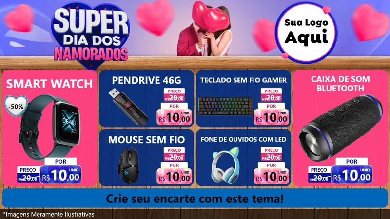 Modelo de TV para TV Horizontal com o tema Super Dia dos Namorados para Informática