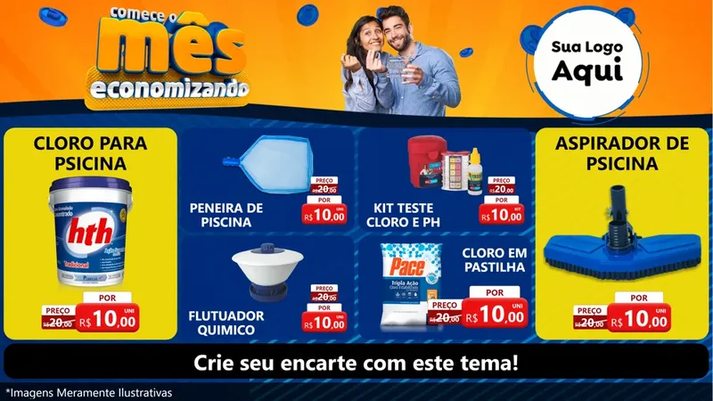 Modelo de TV para TV Horizontal com o tema Comece O Mês Economizando para Produtos para Piscina