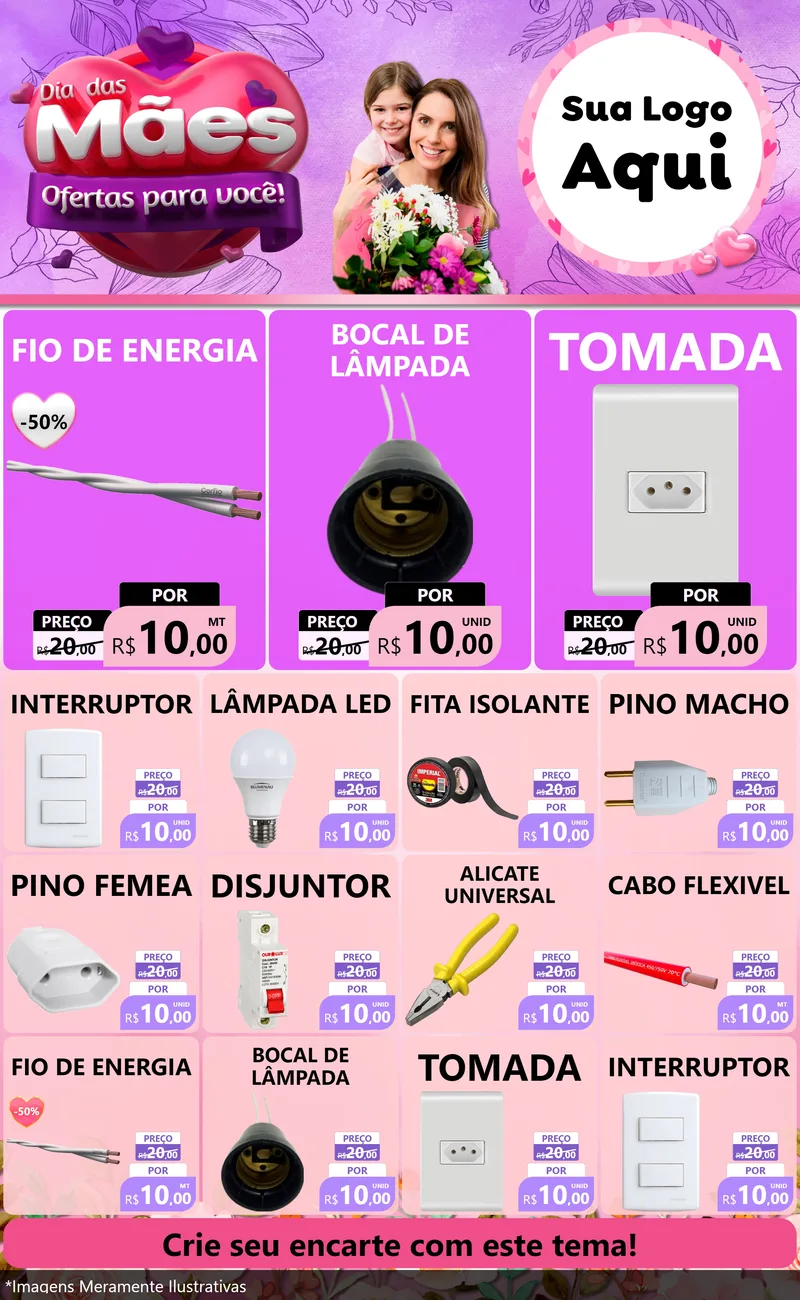 Modelo de Encarte para Encarte Grande com o tema Dia das Mães Ofertas para Você! para Materiais Elétricos