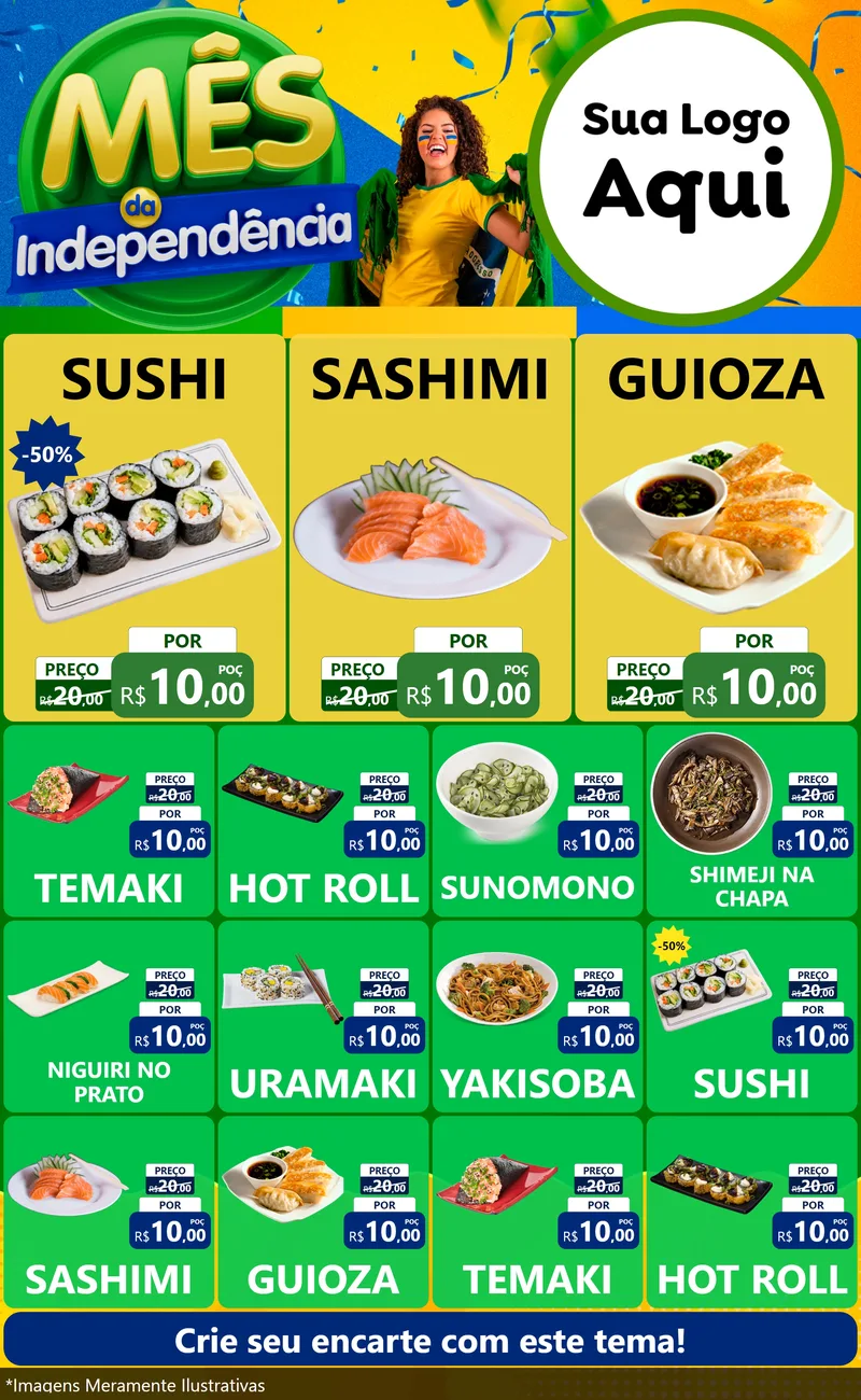 Modelo de Encarte para Encarte Grande com o tema Mês da Independência para Comida japonesa