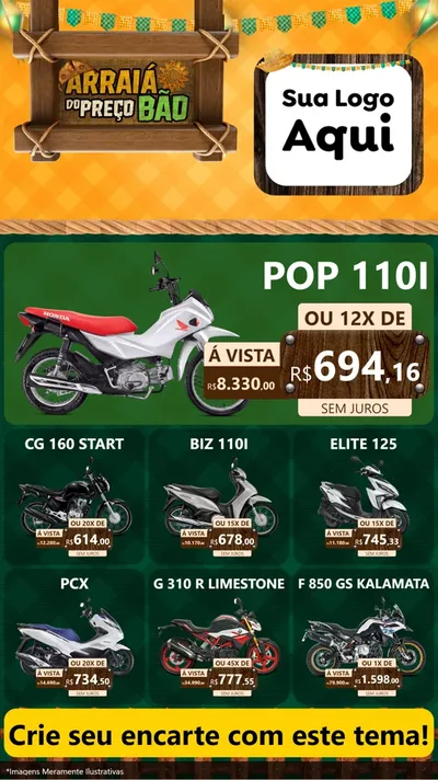 Modelo de Rede Social para Stories com o tema Arraiá do preço bão para Concessionaria de Motos