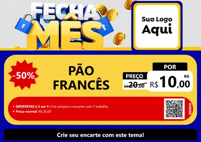 Modelo de Cartaz para Cartaz A4 Horizontal com o tema Fecha Mês para Padaria