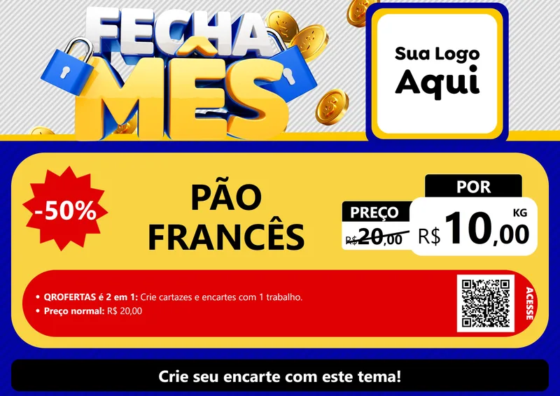 Modelo de Cartaz para Cartaz A4 Horizontal com o tema Fecha Mês para Padaria
