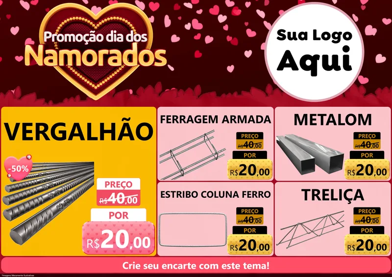 Modelo de Encarte para Encarte A4 Horizontal com o tema Promoção Dia Dos Namorados para Ferragens