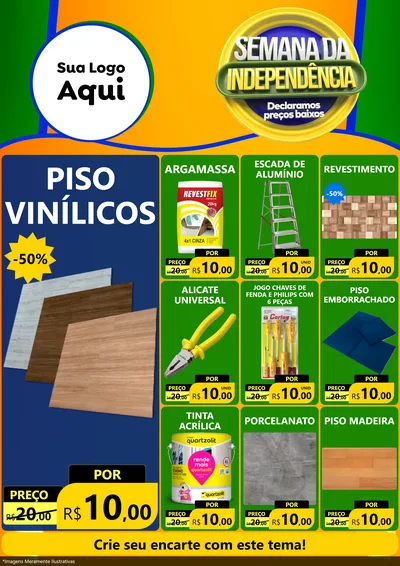Modelo de Encarte para Encarte A4 Vertical com o tema Semana da Independência Declaramos Preços Baixos para Material para Construção