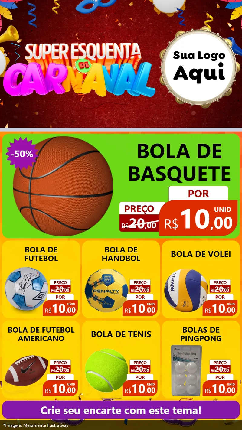 Modelo de Rede Social para Stories com o tema Super Esquenta de Carnaval para Artigos Esportivos