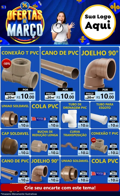 Modelo de Encarte para Encarte Grande com o tema Ofertas de Março para Tubos e conexões