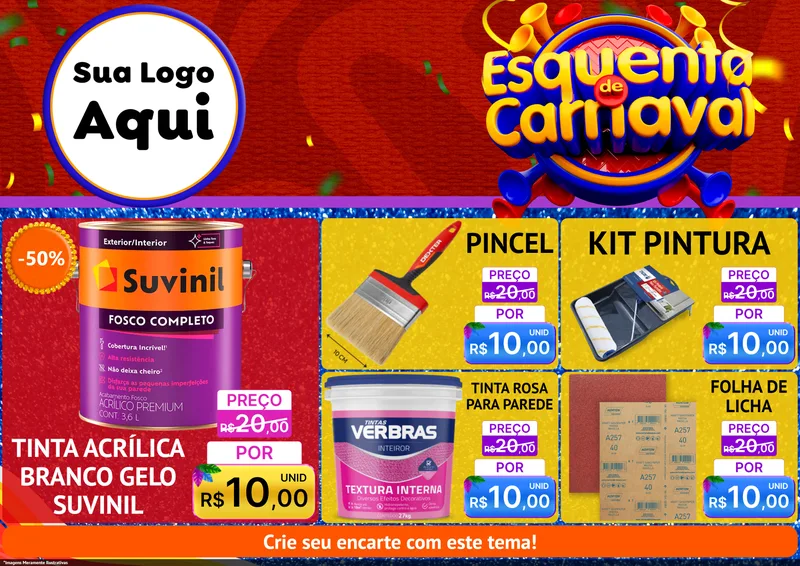 Modelo de Encarte para Encarte A4 Horizontal com o tema Esquenta de Carnaval para Tintas e Ferramentas