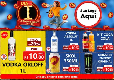 Modelo de Encarte para Encarte A4 Horizontal com o tema Dia I - O Dia Mais Barato Do Mês para Distribuidora de bebidas