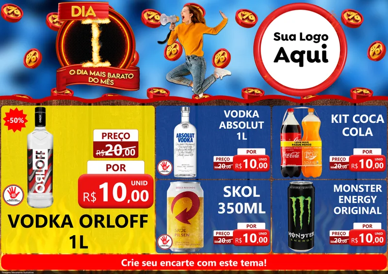 Modelo de Encarte para Encarte A4 Horizontal com o tema Dia I - O Dia Mais Barato Do Mês para Distribuidora de bebidas