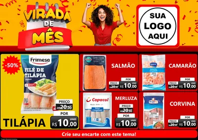 Modelo de Encarte para Encarte A4 Horizontal com o tema Virada de Mês para Peixaria