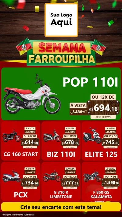 Modelo de Rede Social para Stories com o tema Semana Farroupilha para Concessionaria de Motos