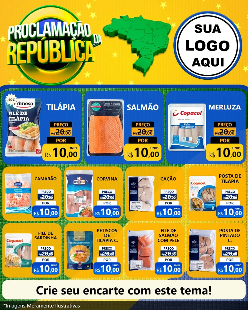 Modelo de Rede Social para Feed Instagram com o tema Proclamação da República para Peixaria