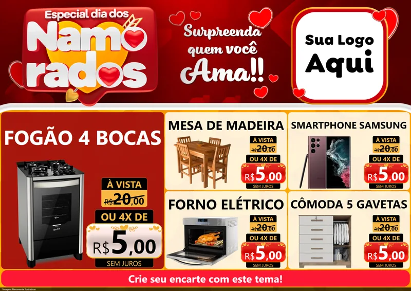 Modelo de Encarte para Encarte A4 Horizontal com o tema Especial Dia dos Namorados para Móveis e Eletro