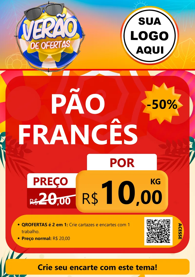 Modelo de Cartaz para Cartaz A4 Vertical com o tema Verão de Ofertas para Padaria