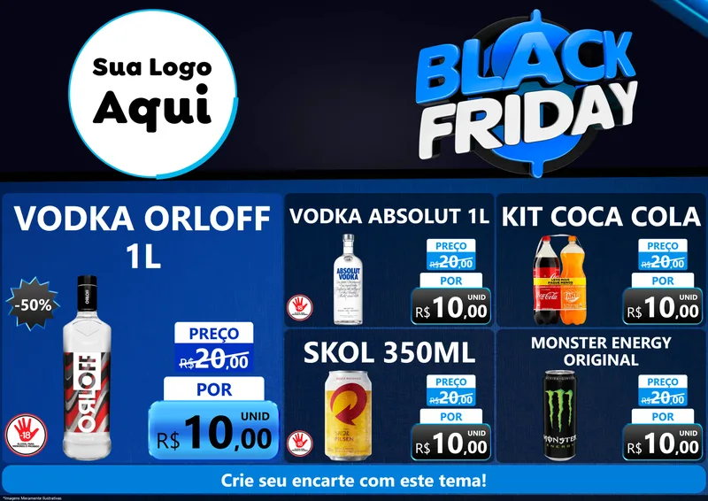 Modelo de Encarte para Encarte A4 Horizontal com o tema Black Friday para Distribuidora de bebidas