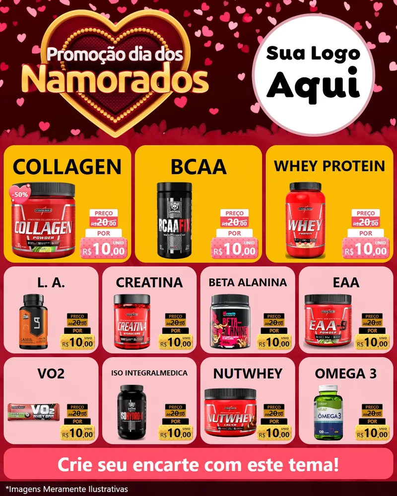 Modelo de Rede Social para Feed Instagram com o tema Promoção Dia Dos Namorados para Suplementos alimentares