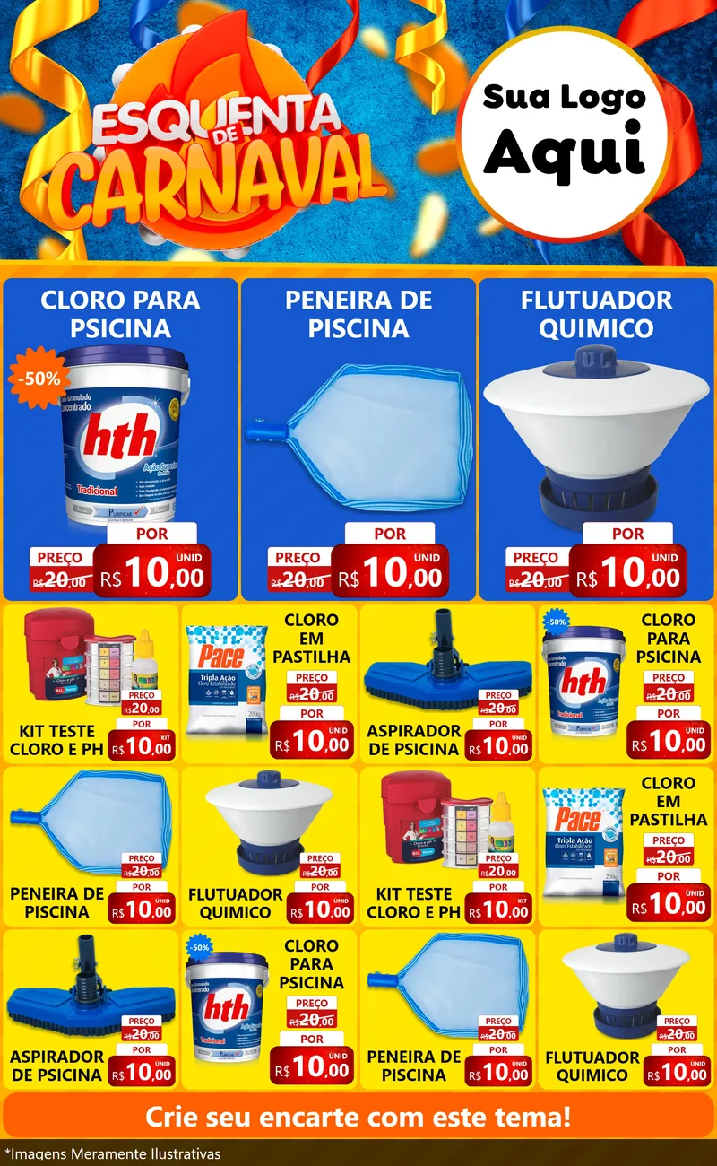 Modelo de Encarte para Encarte Grande com o tema Esquenta de Carnaval para Produtos para Piscina