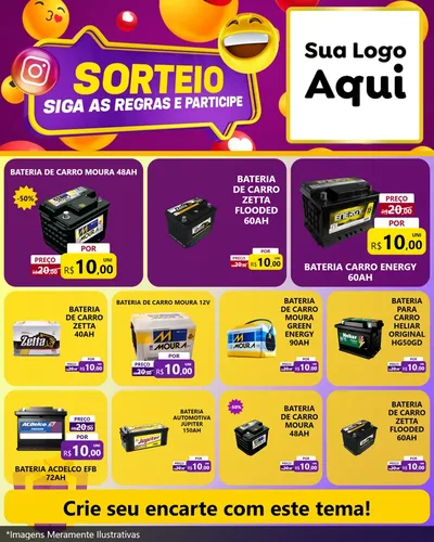 Modelo de Rede Social para Feed Instagram com o tema Sorteio para Baterias Elétricas