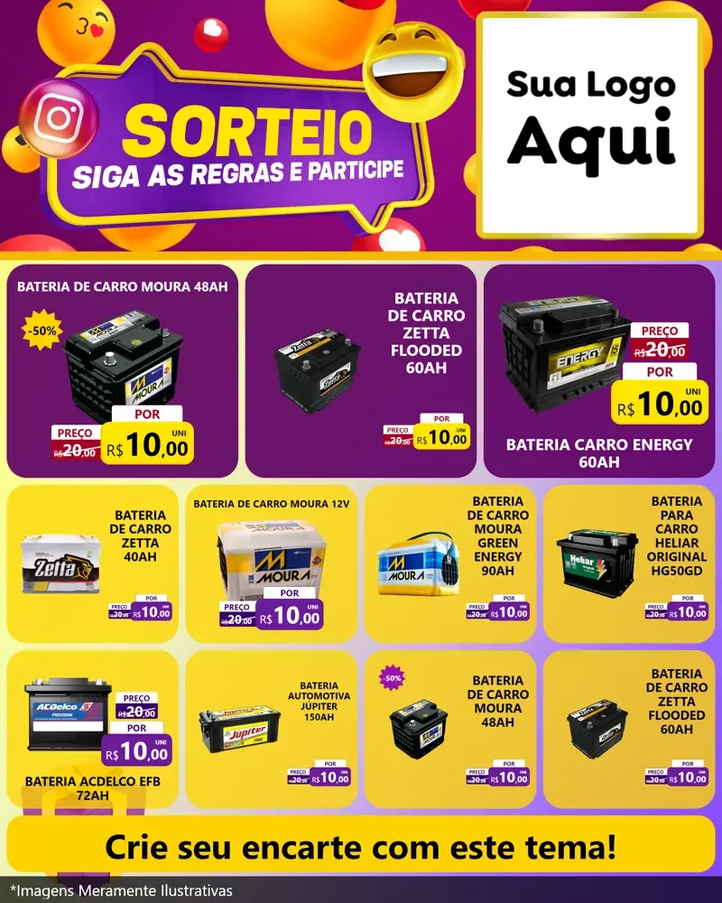 Modelo de Rede Social para Feed Instagram com o tema Sorteio para Baterias Elétricas